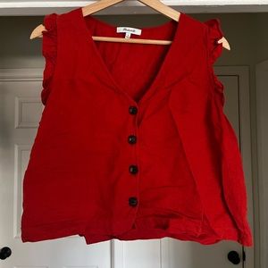 Madewell Linen Button-up Crop Top with Ruffle sleeve